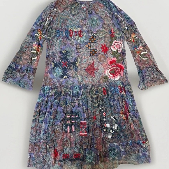 Dresses & Skirts - Johnny Was Biya Mesh Embroidered Long Sleeve Sheer Midi Dress Medium  Boho EUC